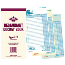Zions Carbonless Triplicate Restaurant Docket Book - 22 line - $31.18