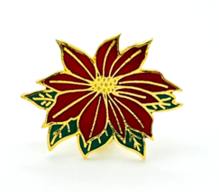 Vintage Norcross Inc Gold Tone Enamel Poinsettia Pin - $11.88