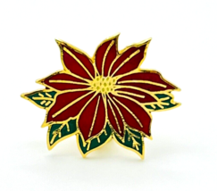 Vintage Norcross Inc Gold Tone Enamel Poinsettia Pin - £9.49 GBP