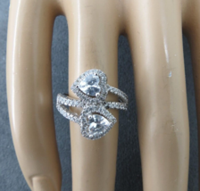 Sterling Silver Ring Double Heart Style Faceted Cubic Zirconia  3.9 Grams Size 6 - £31.16 GBP
