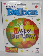 Happy Birthday Foil Balloons 18&quot; 5 Pack New In Pkg. - £7.82 GBP