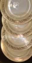 Noritake Gold Leaf Band Salad Plates Cream &amp; White (4) 7-1/2&quot; #5298 - £28.11 GBP