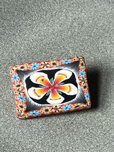 Estate Handmade Colorful Floral White Flower Polymer Clay Rectangle Pin Brooch – - £9.08 GBP
