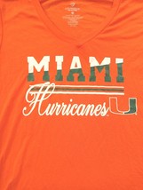 Miami Hurricanes Ladies M V-Neck orange Tee T-shirt Soft Stretch MU Colosseum - £10.92 GBP