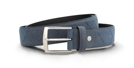 Mens belt criss-cross stitching on vegan nubuck blue buckle adjustable f... - $50.37