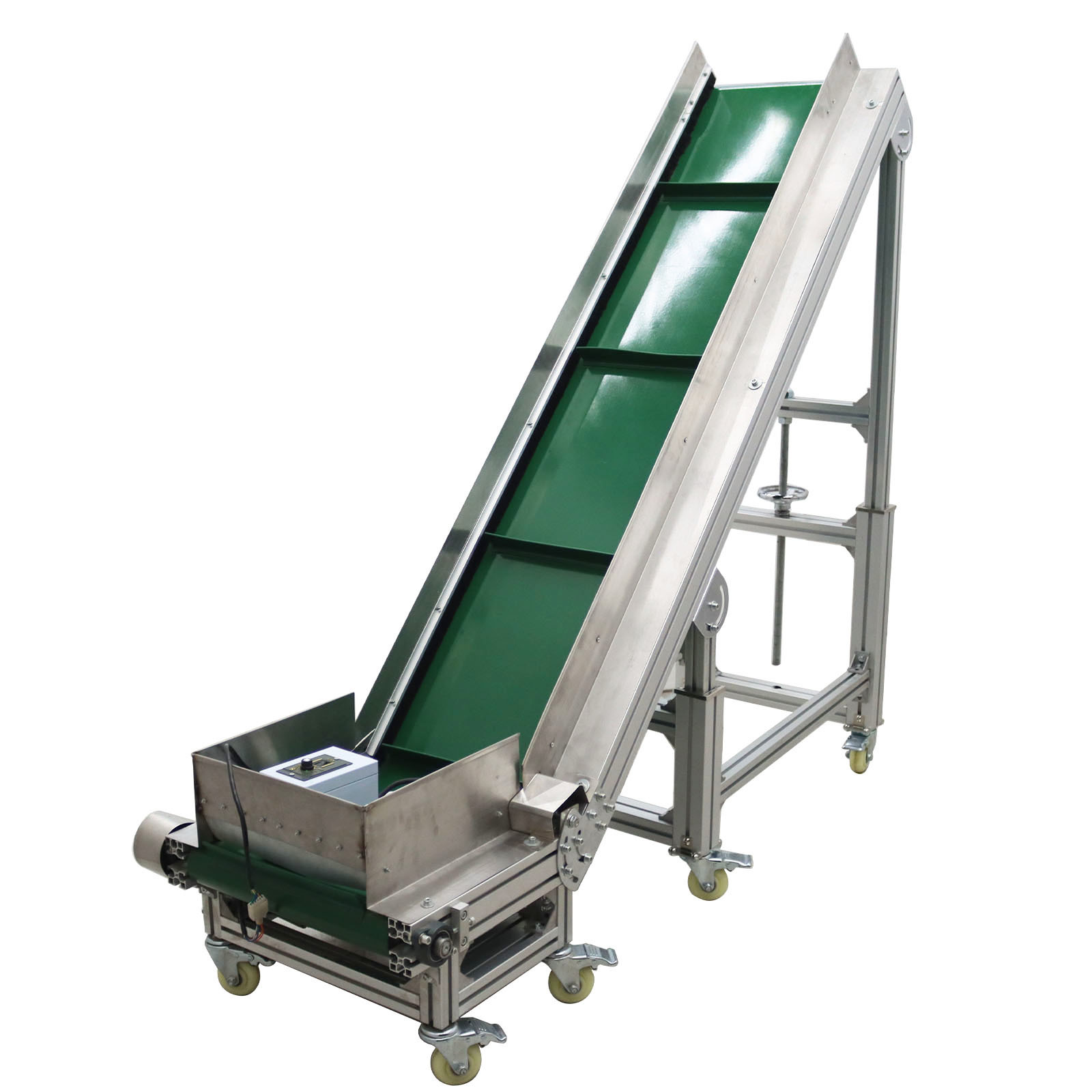 110V Industrial Transport Electric PVC Belt Climbing Conveyor with Baffles  - $1,585.00