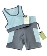 Parks Project Glacier Trail Blue Crop Top Sports Bra Bike Shorts Set XS ... - $74.66 CAD
