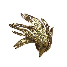 Vintage 1980’s Brooch Gold Tone Swirls Openwork Feathers Signed Monet Jewelry - £15.53 GBP