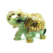 956CT  Natural Green Aventurine Gemstone Carved Elephant Art Work Painting - $47.50