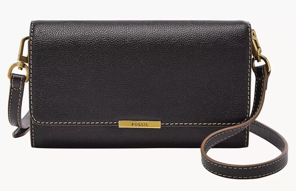 Fossil Jori Wallet Crossbody Bag Black Pebbled Leather Purse SHB3155001 NWT $150