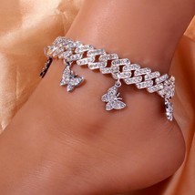 New Hip Hop Punk Anklets For Women Rhinestone Chunky Thick Cuban Link Chain Butt - £21.64 GBP