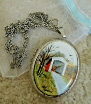 Covered Bridge Handpainted Locket Signed Parke County IN Covered Bridge ... - £105.71 GBP