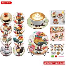 8-Piece Chicken Diamond Painting Coasters for Elegant Living Spaces - $23.71