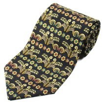 Lord &amp; Taylor Men&#39;s Printed Silk Tie Baroque Floral Pattern Black Golden... - £7.96 GBP