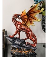 Large Red Magma Lava Smaug Dragon On Volcanic Rock Statue Fantasy Home D... - $1,998.95 MXN