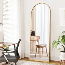 Dewfig Full Length Mirror With Arched Frame, 65&quot; X 22&quot;, Large Floor, Gold. - £71.55 GBP