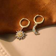 1PCs Created Opal Crescent Moon Stars CZ 18k Gold Over Dangle Hoop Stud Earrings - £28.28 GBP+