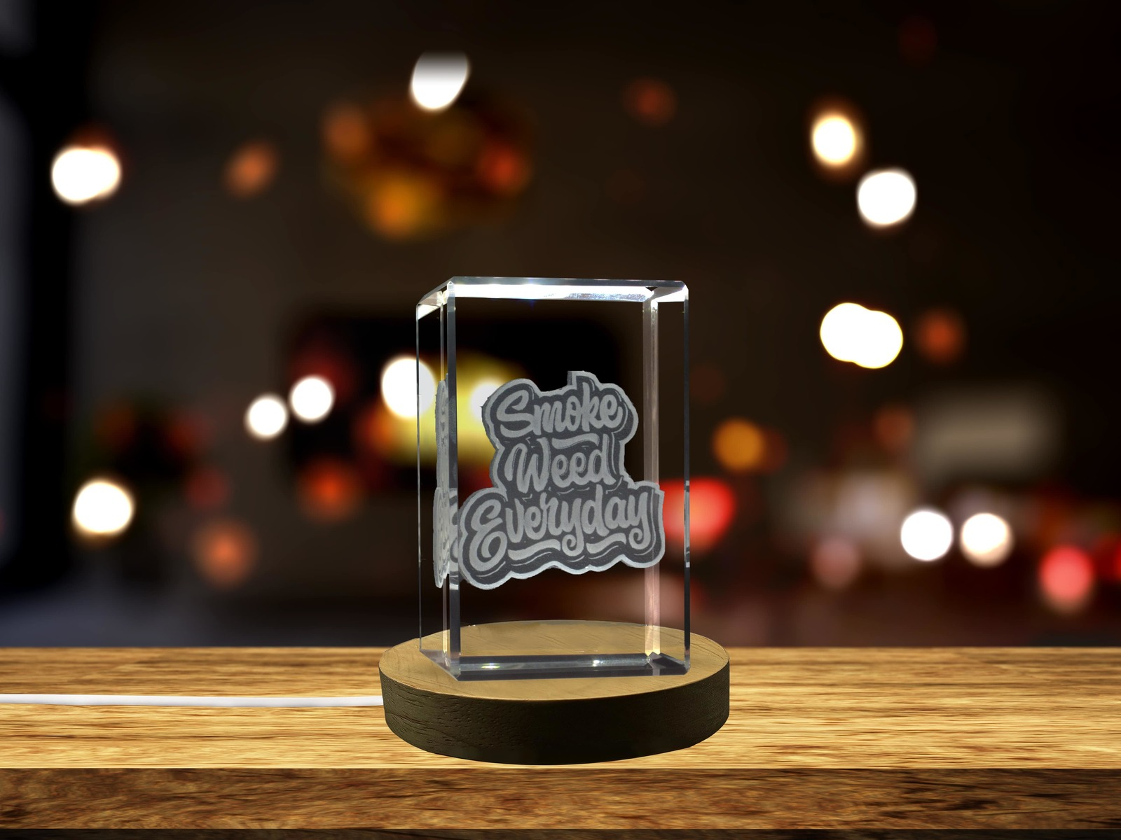 LED Base included | Smoke Weed Everyday 3D Engraved Crystal 3D Engraved Crystal