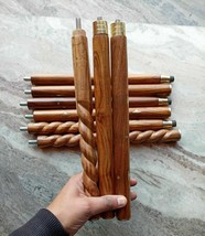 Set of 3 PCs 3 Fold Brown Wooden Walking Stick Cane For Head Handle Only Shaft - £38.55 GBP