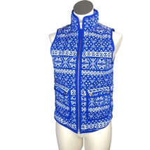 J Crew Puffy Winter Vest Womens PXS Blue White Pockets Fair Isle Excursi... - $40.00