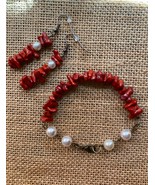 “Rouge Coral”  Genuine Swarovski Pearl Bracelet / Earrings Free Shipping! - £22.81 GBP