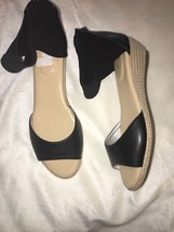 Bandolino Wedge Sandals Sidney Open Toe Casual Ankle Strap Black Sz 8.5 New - £50.30 GBP