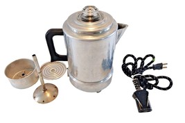 Vtg Electric Aluminum Brand 6 cup Percolator- Works See Vid-Coffee Maker - $28.99