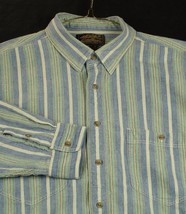 Eddie Bauer Men Shirt Blue Green White Stripes Button Dn Long Sleeve Sz L - £10.81 GBP