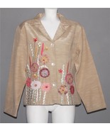 Indigo Moon Embellished Ribbon Flowers Sequins Lightweight Lined Jacket ... - $51.60 CAD