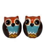 Vintage Mainstays Owl Salt And Pepper Shakers Brown Orange Blue Owl Chip... - $10.56 CAD