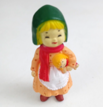 Vintage Little Country Girl Holding Doll 2&quot; Collectible Mini Figure - £7.74 GBP