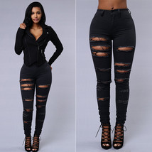 Women&#39;s Ripped Shaping Jeans Skinny Trousers Casual High Waist Pants - £17.54 GBP