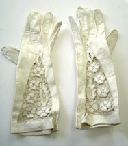  Vintage Kid Leather White Lace inset Formal  Gloves Hand Cut - £55.05 GBP