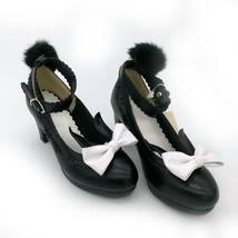 rabbit ears shoes ribbon fluffy pumps single high heel shoes student lolita shoe - £41.63 GBP