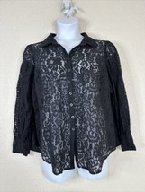 Torrid Womens Plus Sz 1 (1X) Sheer Black Floral Lace Button-Up Shirt Long Sleeve - £17.24 GBP