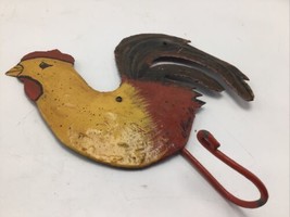 Rooster Chicken Hook Wall Key Metal Farmhouse Hand Painted Artist Signed Country - £15.62 GBP