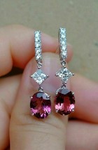 2.00 CT Pink Sapphire &amp; Diamond Stud Drop Earrings 14k White Gold Finish - £87.57 GBP