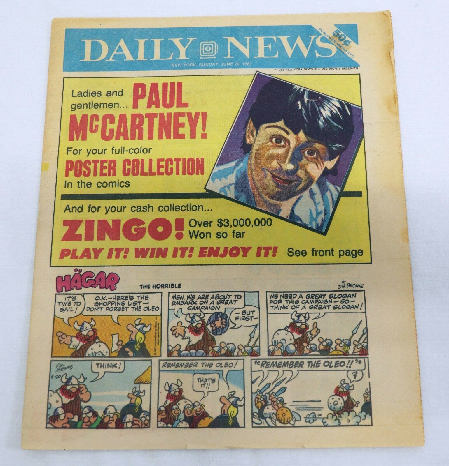 Primary image for ORIGINAL Vintage June 20 1982 NY Daily News Comics Section Paul McCartney