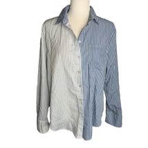 Rue 21 Button Up Long Sleeve Shirt L Blue White Striped Chest Pocket Col... - $14.00