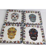 4 Square Salad Plates Maxcera Brightly Colored 8 1/4&quot; Skull / Halloween New - $44.50