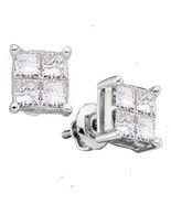 14k White Gold Womens Princess Diamond Square Cluster Stud Earrings 1/4 ... - £276.00 GBP