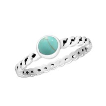 Elegant Simulated Green Turquoise Inlay Sterling Silver Twisted Band Ring - 7 - £10.51 GBP