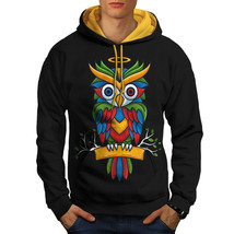 Wellcoda Bright Colorful Owl Mens Contrast Hoodie, Nature Casual Jumper - £31.56 GBP