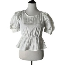 Forever 21 Peplum Blouse White Balloon Sleeves Cropped Top Women Size Small - £10.97 GBP