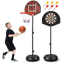 2-in-1 Height Adjustable Kids Basketball Hoop with Dart Board - Color: Black - $2,416.58 MXN