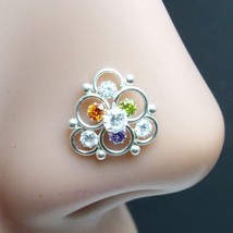Real 925 Silver nose Stud Multicolor CZ Twisted nose ring 22g - £11.85 GBP