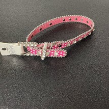 Crystal Rhinestone Silver Jewel Dog Collar Cute Pink White Polka Bling 15&quot;X1/2&quot; - £8.31 GBP
