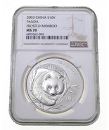 2003 Chine S10Y Argent Panda Givré Bambou NGC MS70 1 OZ - $515.45 CAD