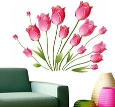 Pink Tulips Bouquet Wall Sticker for Home Decor (PVC Vinyl 100x100 CM) - £12.88 GBP