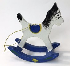 Vintage Rocking Horse Toy Christmas Tree Ornament Wooden Blue White Black - $10.00